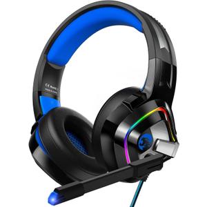 ZIUMIER Gaming Headset for PC, PS4, PS5, Xbox One, Xbox Series S/X, Switch, Noise Canceling Microphone, Stereo Surround Sound, 3.5mm Wired Gaming Headphones (Blue)