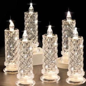 Rose Shadow LED Flameless Candles, 6PCS Romantic Battery Operated Candles Led Pillar Candles for Valentines Romantic Propose Anniversary Wedding Decorations(White, D 2.5" x H 7.2")