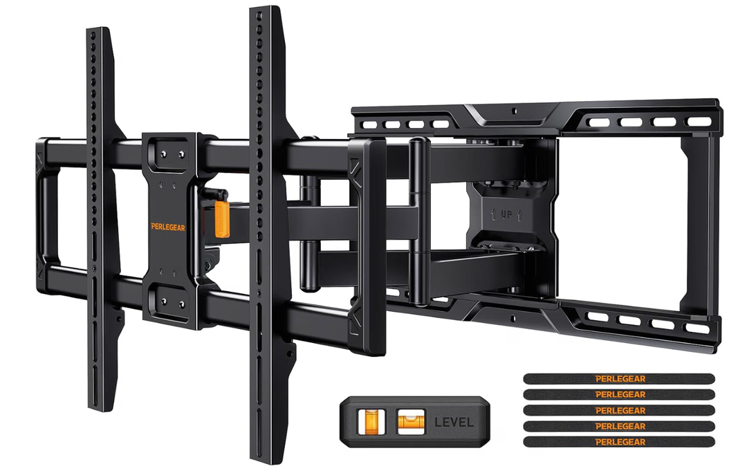 Perlegear UL-Listed Full Motion TV Wall Mount for 4290 Inch TVs up to 150 lbs, Pre-Assembled TV Mount with Tool-Free Tilt, Swivel, Extension, Max VESA 600 x 400mm, 12/16/18/24 Wood Studs, PGLF16