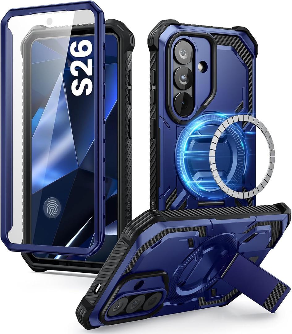 i-Blason for Samsung Galaxy S26 Case MagSafe with Adjustable Metal Kickstand, Built-in Screen Protector, Full-Body Heavy-Duty Phone Case for Samsung S26 6.3 inch, Armorbox Series, Blue
