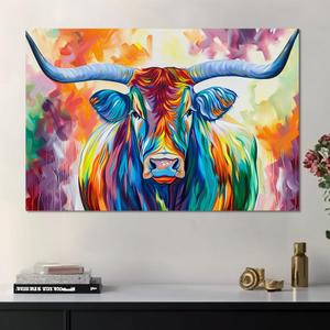 Aesthetic Longhorn Animals Colorful Cattle Poster Paintings Wall Decor Canvas Wall Art Photo Prints Posters for Room Aesthetic Bedroom Living Room Decor for Mens Framed Unframed 12x18inch(30x45cm)