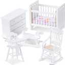Silipull 5 Pcs 1: 12 Scale Wooden Dollhouse Furniture Set Miniature Wood Bedroom Furniture Wooden Dollhouse Accessories Encourage Creative and Imaginative Play for Kid Miniature Bathroom(White), Small
