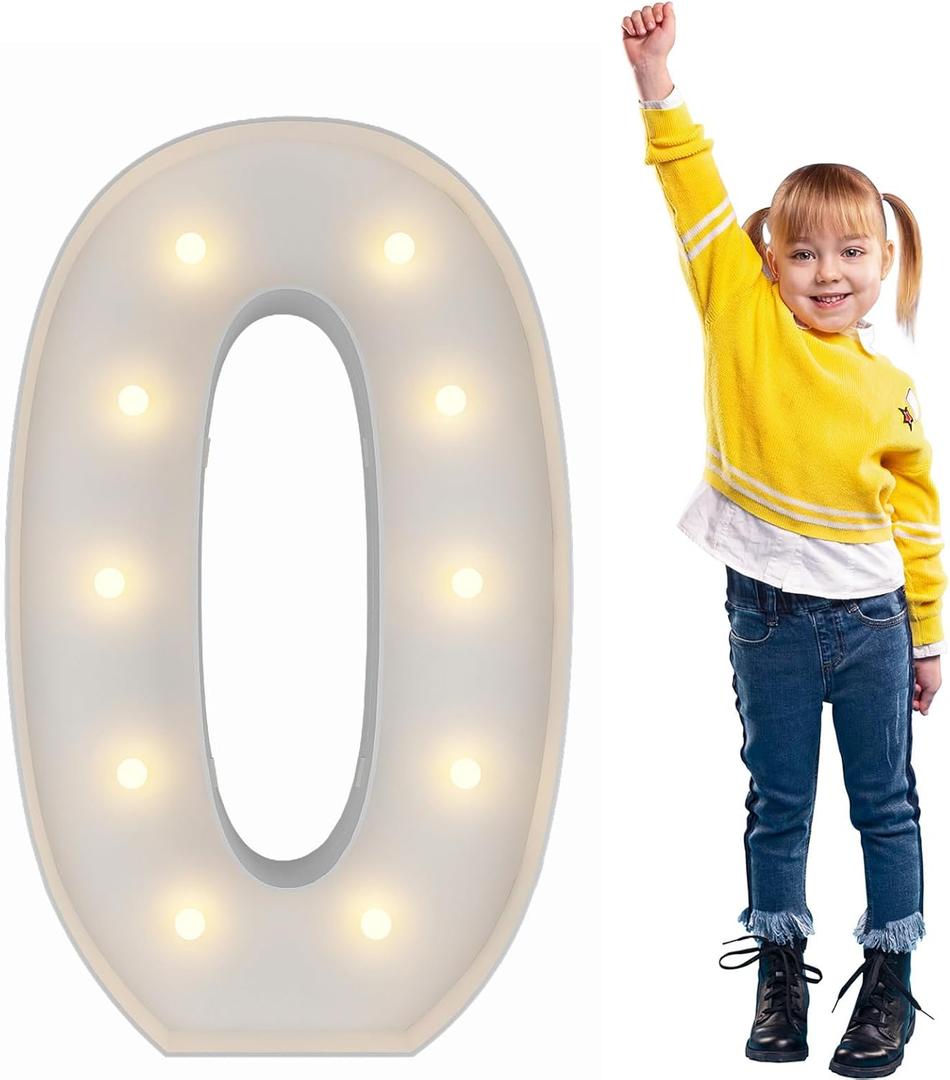 3FT Light Up Numbers Pre-Cut Frame Giant Marquee Numbers 0, Mosaic Numbers for Balloons, 20th 30th 40th 50th 60th Birthday Anniversary Decorations Party Decor
