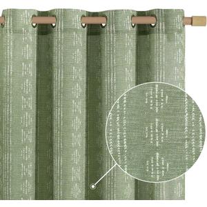 jinchan Boho Curtains Linen for Living Room Farmhouse Sage Green 84 Inch Length 2 Panels Bedroom Geometric Striped Light Filtering Window Drapes Grommet Country Curtains, Boho| Sage, W52 x L84
