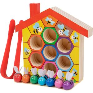 Montessori Toys for 3 Year Old, Toddler Fine Motor Skill Toy, Bee to Hive Matching Game, Color Sorting Matching Toy, Preschool Educational Learning Gift