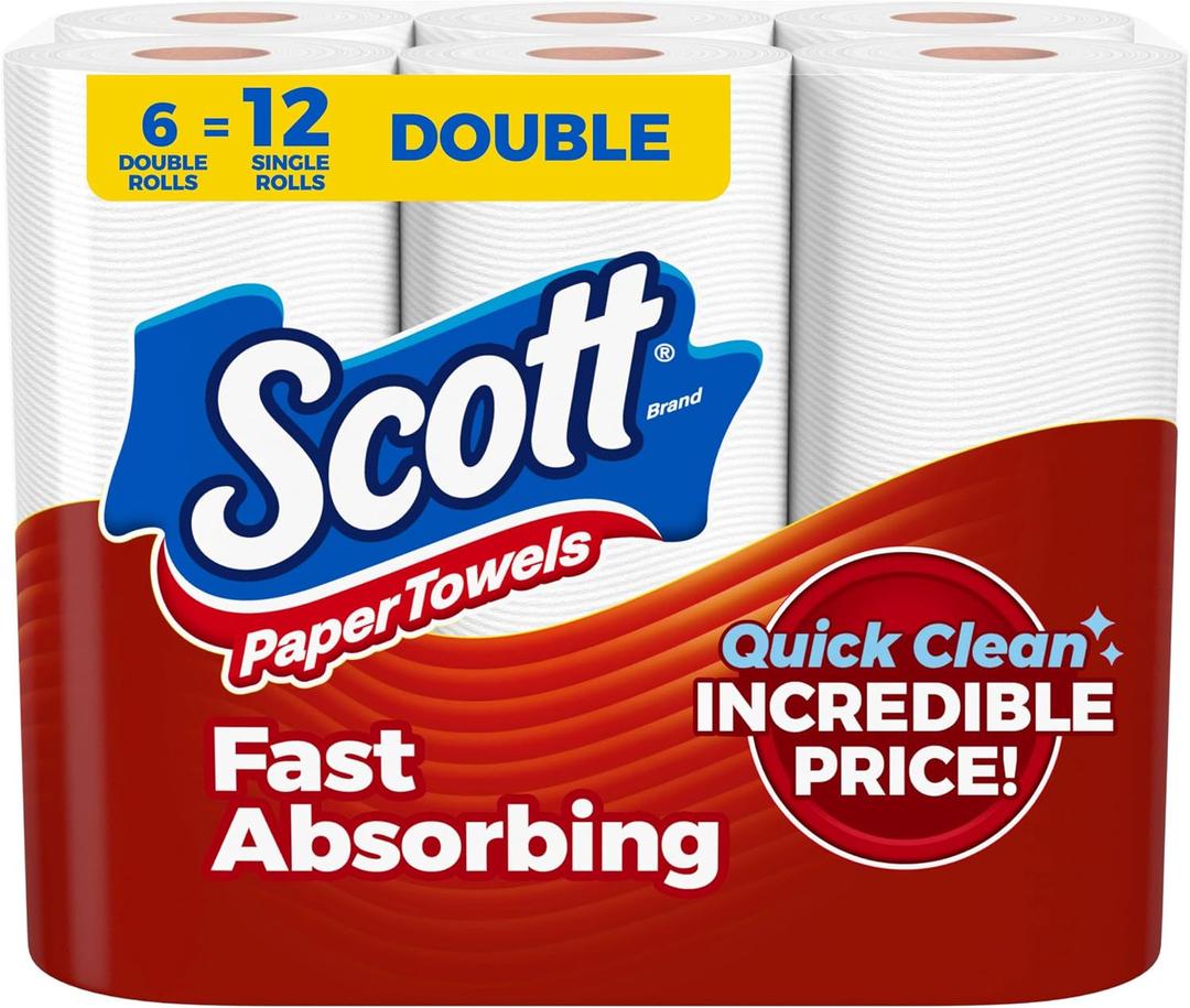 Scott Paper Towels, Choose-A-Sheet, 6 Double Rolls = 12 Regular Rolls
