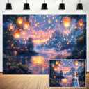 7X5ft Fairy Tale Castle Backdrop Palace Prince Beauty Garden Lake Lantern Dating Romantic Birthday Party Photography Background Photo Studio Props (Blue)