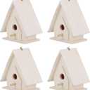 Joyzan Wood Bird House, Mini Hanging Wooden Bird Houses Nests Cage Ornament Crafts Build Paint Unfinished Birdhouse Garden Courtyard Decor Paintable DIY Small Birds Nesting Birdcage Children 4Pcs