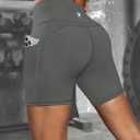 Women's Workout Running Shorts with Deep Pockets High Waisted Tummy Control Yoga Gym Spandex Biker Short Pants (Gray, M)