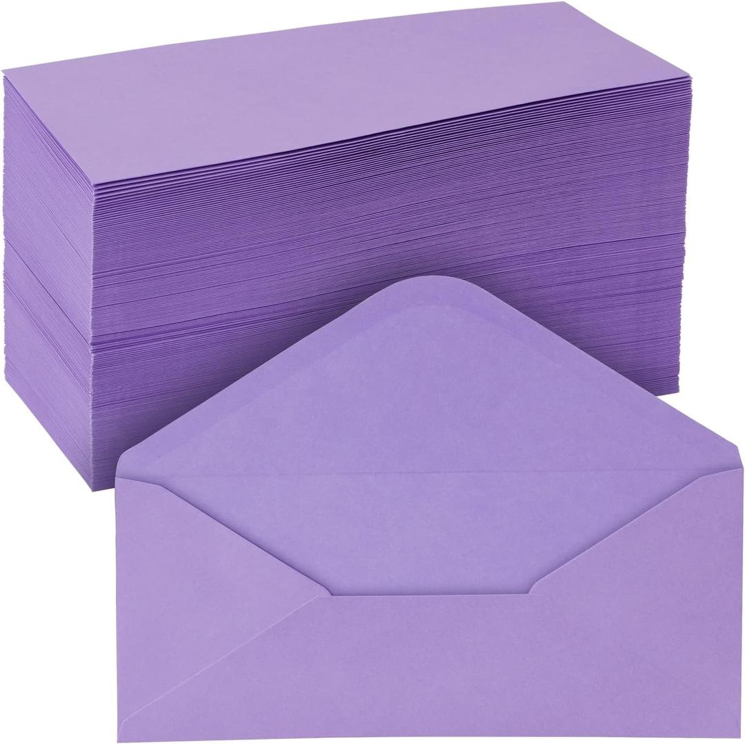 200 Pack #10 Purple Colored Envelopes Bulk - Gummed Seal Letter Size for Party Invitations, Business Mailing, Checks, Holidays, Greeting Cards, Thank You Notes (4.1in x 9.5in)