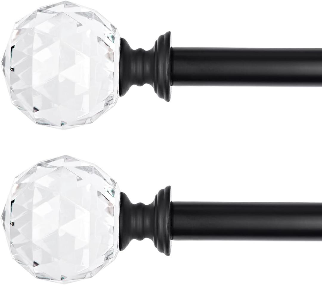 2 Pack 3/4 Inch Diameter Adjustable Curtain Metal Rod with Round Clear Acrylic Ball Finials，48 to 84 Inch