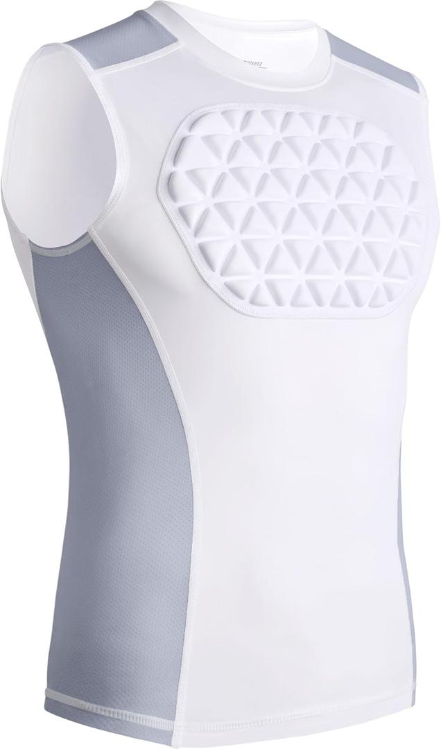 Youth Baseball Chest Protector Padded Compression Shirt Support Softball Football Heart Sternum Guard (Large, White/Grey)