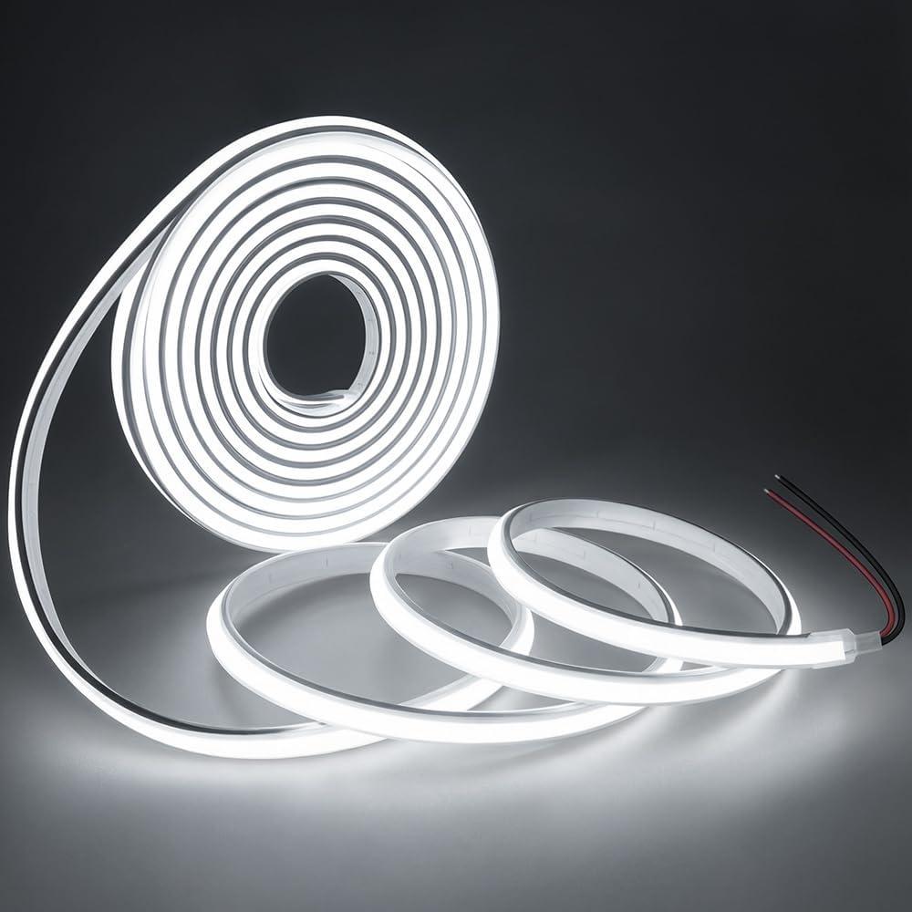 COB LED Strip Lights Daylight White 6000K,12V 16.4ft IP67 Waterproof High CRI 90Ra+ Super Bright, Flexible Tape Lights for Outdoor, Bedroom, Kitchent, Cabinet, Bathroom (Power Supply Not Included)