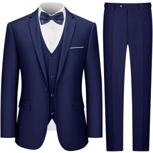 LUPURTY 3 Piece Suits for Men, Men's Suit Slim Fit, Business Solid One Button Wedding Tuxedo Blazer Vest Pants Set (Navy) 38R/S