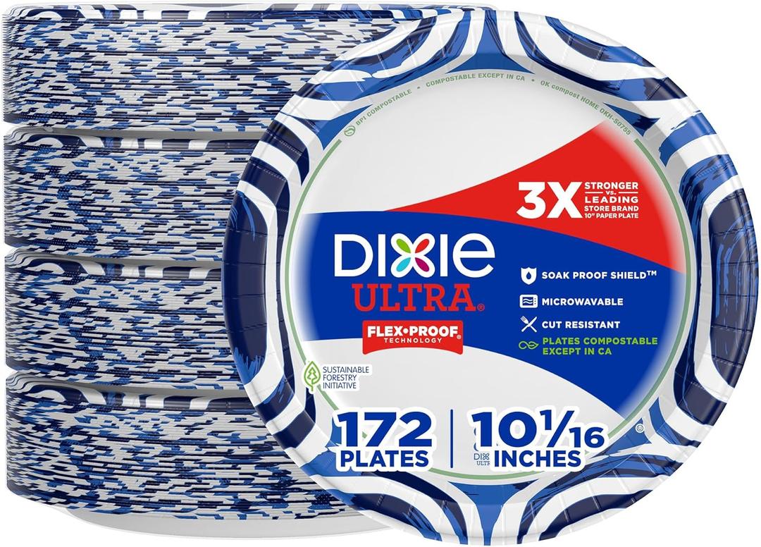 Dixie Ultra, Large Paper Plates, 10 Inch, 43 Count (Pack of 4), 3X Stronger*, Heavy Duty, Microwave-Safe, Soak-Proof, Cut Resistant, Disposable Plates for Heavy, Messy Meals
