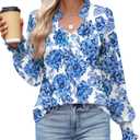 Kistore Long Sleeve Shirts for Women Pleated Cuffs Dressy Business Casual Blouses 2025 Trendy Puff V Neck Tunic Tops (Blue, S)