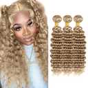 Ash Blonde Bundles Human Hair Color #22 Deep Wave Bundles 22 24 26 Inch Niegmeag Brazilian Virgin Soft and Silky Remy Hair Extensions Ash Blonde Deep Wave Bundle