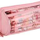 Pencil Cases Pen Pouch Clear Transparent Marker Pouch with Zipper Pencil Storage Bag Pencil Holder Travel Cosmetic Makeup Bag Organizer for Students Adults Teen Kids (Pink)