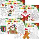 32 Pcs Christmas Placemats Christmas Coloring Paper Table Mats Disposable Coloring Activity Place Mats Claus Trees Table Decoration for Xmas Holiday Party Home Table Supplies