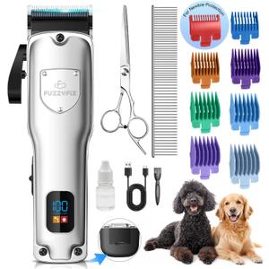 Dog Clippers for Grooming for Thick Heavy Coats, Professional Low Noise Dog Grooming Clippers Supplies Kit Rechargeable Stainless Steel Hair Trimmer with Ceramic Blade for Dogs Cats Pet (Silver)