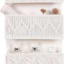 Macrame Over the Door Organizer Boho Decor Nursery Storage, Leaf Weaving Closet Organizers and Storagewith 4 Hanging Pockets, Behind Door for Bathroom, Bedroom (Beige)