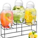 Tanlade 3 Pcs Plastic Drink Dispenser with Spigot and Metal Stand 1.2 Gallon Beverage Dispenser for Parties Juice Dispensers Lemonade Jar with Lids for Cold Drink Tea Water Container