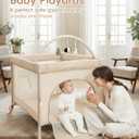 Pack and Play,Baby Bassinet,Playpen,Crib, Diaper Changer,Khaki | 4 in 1 Pack n Play with One-Hand Setup, Comes with Mattress,Mosquito Net,Storage Basket, Suitable for Newborn to Toddler