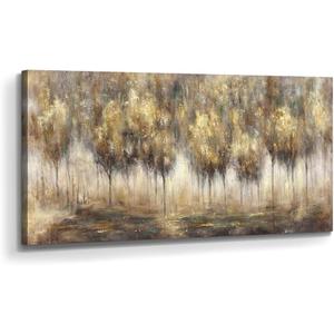 Forest Canvas Wall Art Painting: Tree Landscape Picture Abstract Hand Painted Nature Artwork Decor Large Textured Print for Living Room Bedroom Home Office, 40"L x 20"W