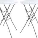 Cocktail Table 28in Folding Round High Top Indoor Outdoor with Removable Legs, Tall Bistro Foldable Bar Height Table for Parties, Patio, Backyard, Dining, Wedding, White- 2PCS