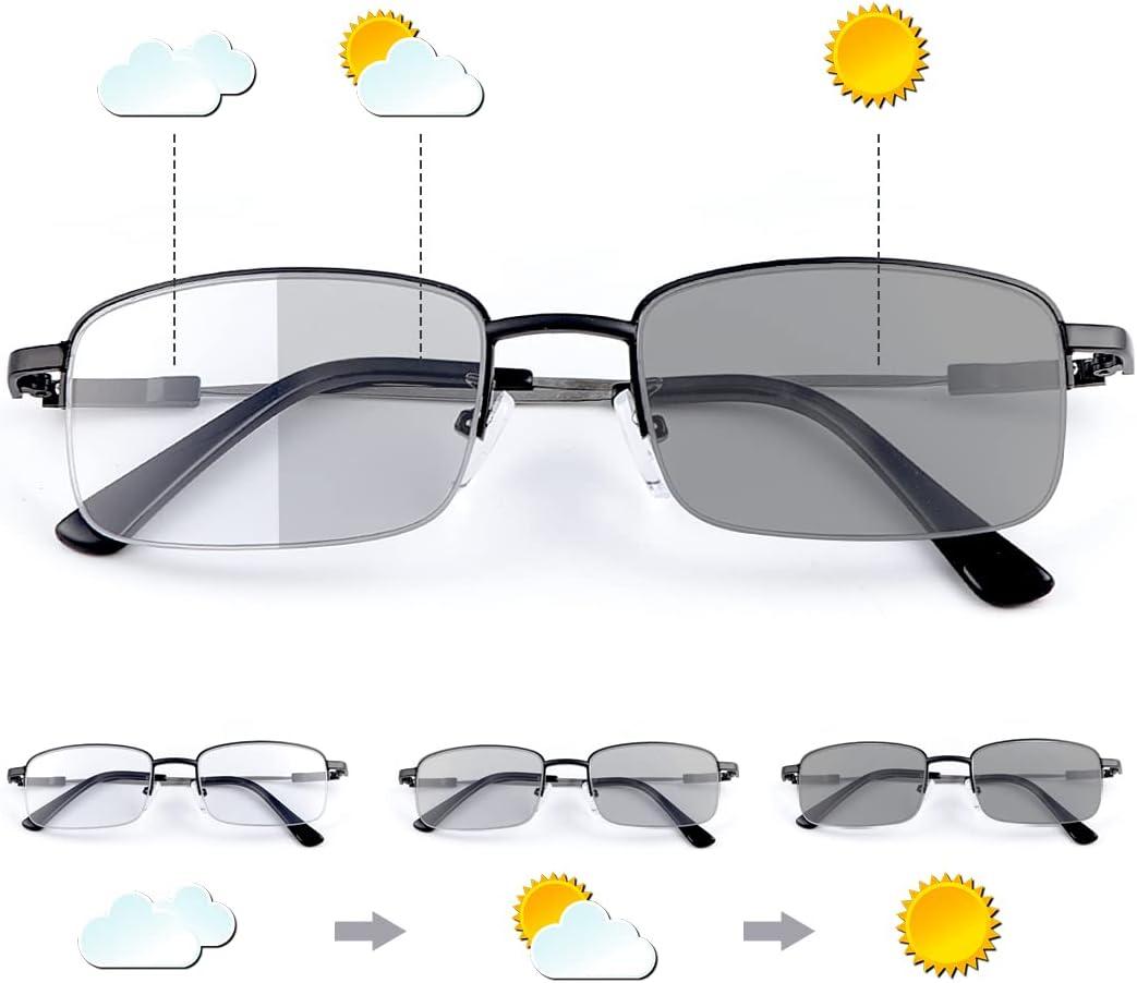 LJIMI Photochromic Progressive Multifocus Reading Sunglasses UV400 Protection Transition Sun Readers Anti Blue Light Glasses (Black)