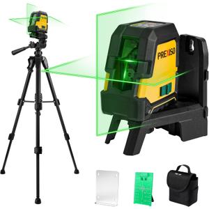 PREXISO Laser Level with Tripod - 100Ft Rechargeable Dual Modules Line Laser, Self Leveling Wide Angle Cross Leveler Tool for Construction, Floor Tile Renovation with Magnetic Base, Target Plate, Bag