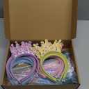 24 Pcs Princess Party Favors Including 12 Glitter Star Fairy Wands and 12 Sequin Princess Crown Headbands for Girls Birthday Party Gifts