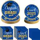 2025 Graduation Party Supplies Tableware Set - 200 Pcs Blue Gold Graduation Plates and Napkins Class of 2025 Disposable Dinnerware for College High School Congrats Grad Party Favors, Serve 50