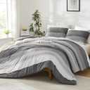 Litanika Dark Grey Comforter Set Oversized King - 3 Pieces Lightweight Dark Grey Colorblock Stripe Fluffy Bedding Comforter Sets, All Season Bed Set