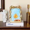 Geelin Bow Picture Frame Vintage Antique Baroque Style Resin Rectangle Oval Retro Photo Frame with Glass Front Bowknot for Home Wedding Tabletop and Wall Hanging Decor(Classic,Gold,5" X 7")