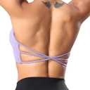 YEOREO Women's Sports Bra Halter Workout Sports Bra Strappy Criss Cross Back Bra Removable Padded Yoga Crop Top (Medium, Light Purple)