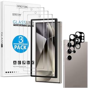 OMOTON Screen Protector for Samsung Galaxy S24 Ultra, [2 Pack] S24 Ultra Tempered Glass & Camera Lens Protector, Case Friendly/Guide Frame/S Pen Compatible, (6.8 Inches, 2024 Released)