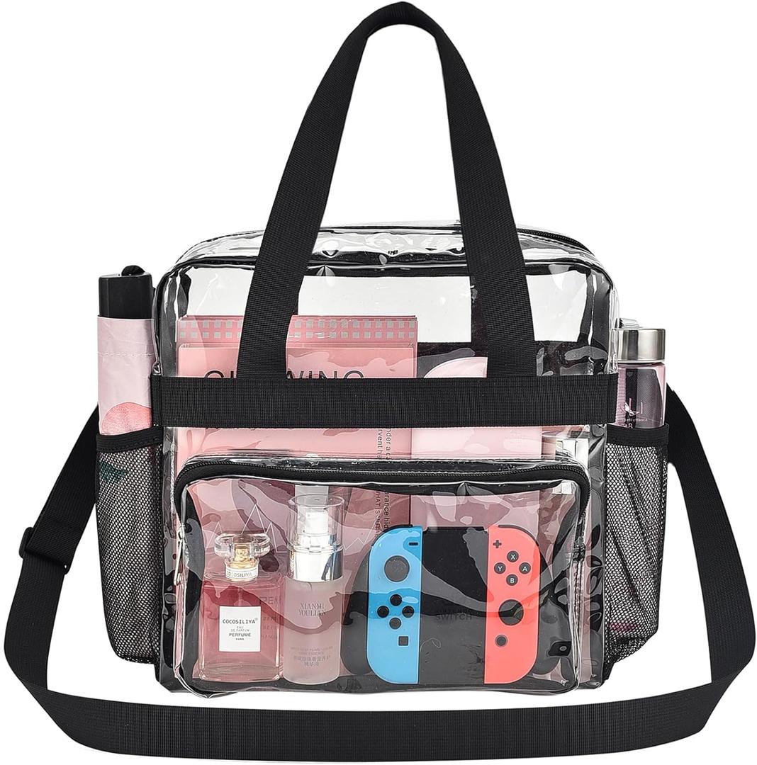 Clear Bag for Stadium Events 12x12x6, Clear Bag Clear Tote Bag with Reinforced Straps for Sporting Events Travel (Black)