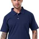 Cotton King Polo Shirts for Men - Mens Polo Shirts Short Sleeve Button Up - Regulat Fit, Pique Summer Tshirt - S to 3XL (Large, Navy)