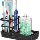 Pack of 2 MYITYARD Toothbrush Holders, Metal Tooth Brush Holder for Bathroom with Drainage, Countertop Electric Toothbrush and Toothpaste Organizer, Bathroom Accessories & Cotton Swabs Organizer Set, Black