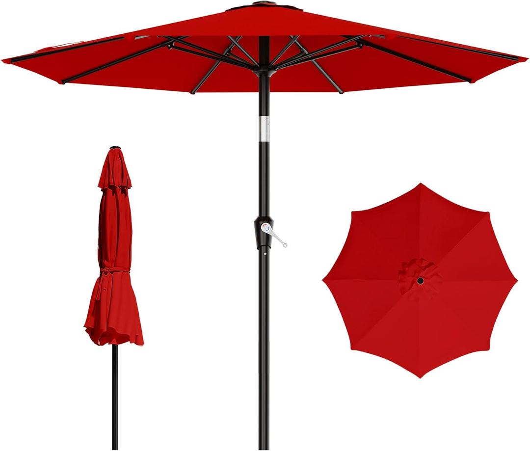 AreShark 9 FT Patio Umbrella for Outdoor, Outdoor Table Umbrella with Push Button Tilt and Crank, Outdoor Patio Umbrellas with 8 Sturdy Ribs for Market, Garden, Pool (Red)