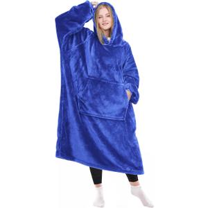 KPBLIS Wearable Blanket Hoodie Gifts for Women and Men, Oversized Hooded Blankets Sweatshirt Adult Birthday Gifts for Mom Girlfriend Gifts, Cozy Fleece Blanket with Sleeves and Giant Pocket, Blue