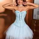 SZIVYSHI Corset Tops for Women, Bustier Shapewear Lingerie, Lace Waist Push Up Bodysuit (Blue, XXL)