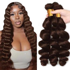 #4 Brown Bundles Human Hair Loose Deep Wave Bundles Human Hair 18 20 22 Inch Unprocessed Brazilian Virgin Hair Dark Brown Loose Wave Bundle Human Hair Extensions 3 Bundle 150 Gram