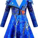 WYYXYB Girls Evie Costume Birthday Party Dress Halloween Descendants Cosplay Outfits(11-12 Years,Blue)