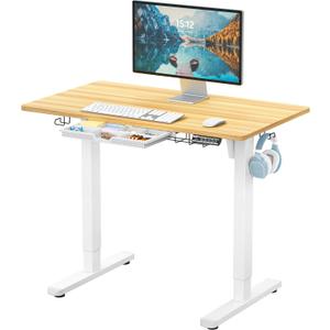 SHW 40-Inch Electric Height Adjustable Standing Desk with Drawer, Memory Preset and Cable Management Tray, Oak