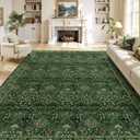 Washable 9x12 Area Rug for Spring Living Room Bedroom Dining Room Under Kitchen Table,Non-Slip Low Pile Stain Resistant Soft Large Carpet for Vintage Floral Oriental Home Decor Grass Green
