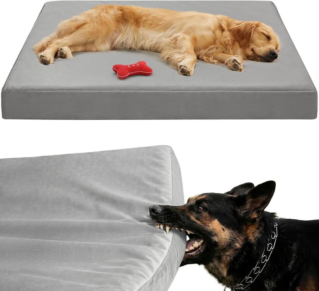 LILNAP Indestructible Dog Beds for Large Dogs, Chew Proof Dogs Bed with Orthopedic Egg Foam, Outdoor Pet Bed Mat with Washable Cover for Crate Pad and Cages,Jumbo 55"x42"x4"
