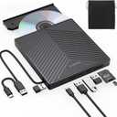 External CD DVD Drive, Ultra Slim CD Burner USB 3.0 with 4 USB Ports and 2 TF/SD Card Slots, Optical Disk Drive for Laptop Mac, PC Windows 11/10/8/7 Linux OS