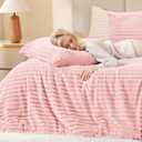 EXQ Home Fluffy Comforter Set Twin Size - Super Soft Faux Fur Stripe Jacquard Comforter 1 Pieces, Pink Fleece Bedding Set,Winter Warm Bed Set,1 Comforter with 1 Pillowcase